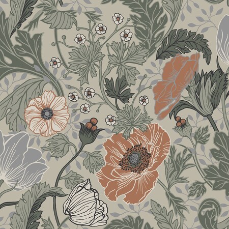 Manhattan Comfort Malakoff Anemone Grey Floral 33 ft L X 205 in W Wallpaper BR4080-33001